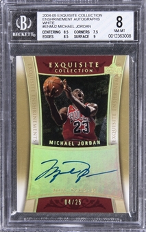 2004-05 UD "Exquisite Collection" Enshrinements Autographs White #ENMJ2 Michael Jordan Signed Card (#04/25) – BGS NM-MT 8/BGS 10 